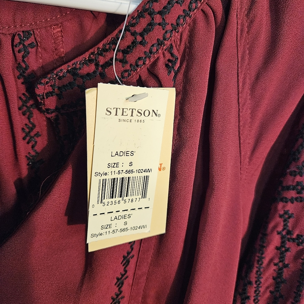Stetson Western Shirt Womens Long Sleeve V-neck Blouse Red Wine 11-57-565-1024wi - Picture 5 of 9
